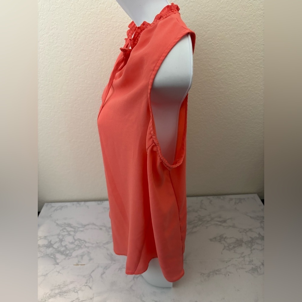 Ana A New Approach Womens PM Petite Sleeveless Blouse Top Ruffle Tie Orange - Picture 2 of 5